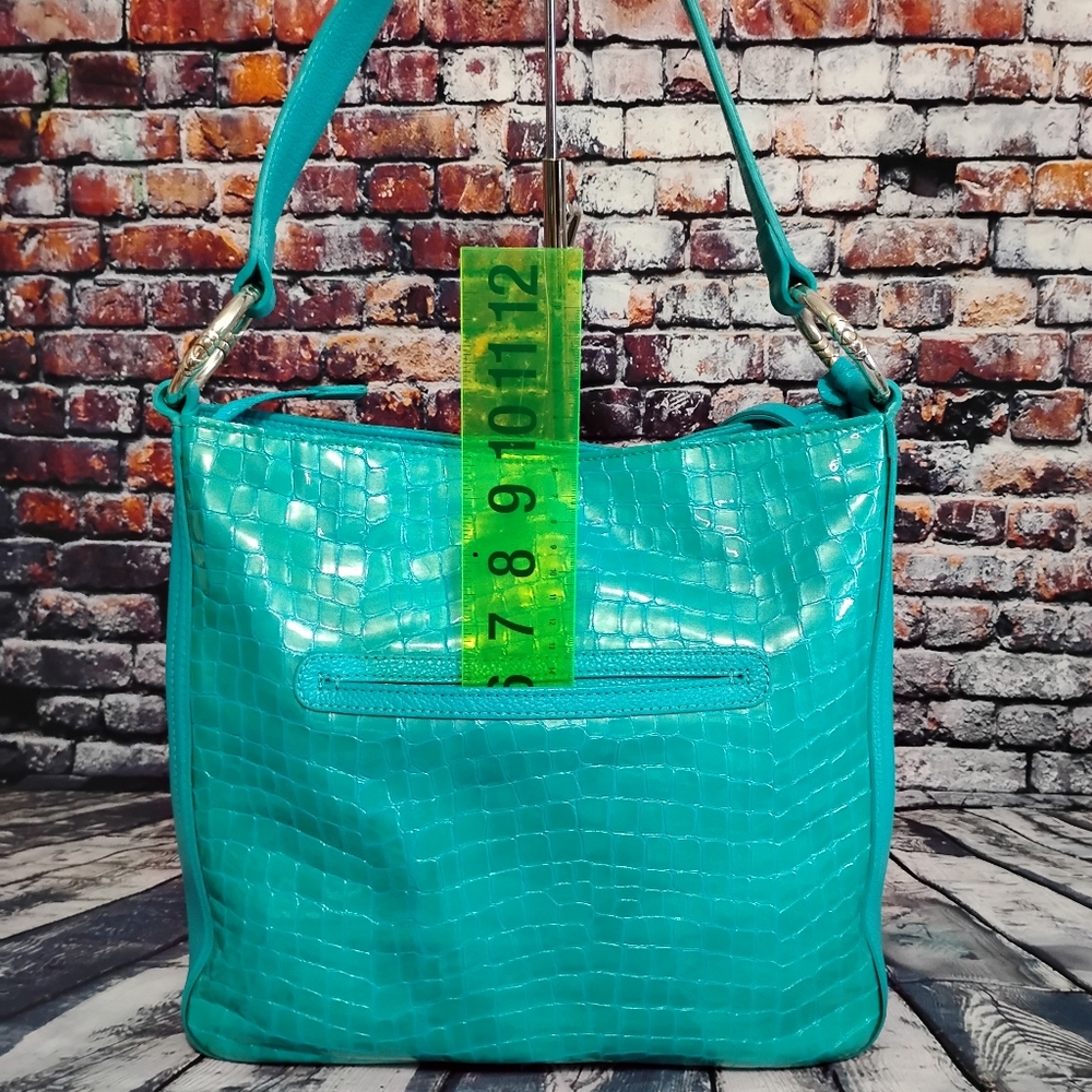 Brighton Cher Shoulder Bag in Teal Croc Embossed Leather Handbag Purse  OBO - Picture 5 of 14